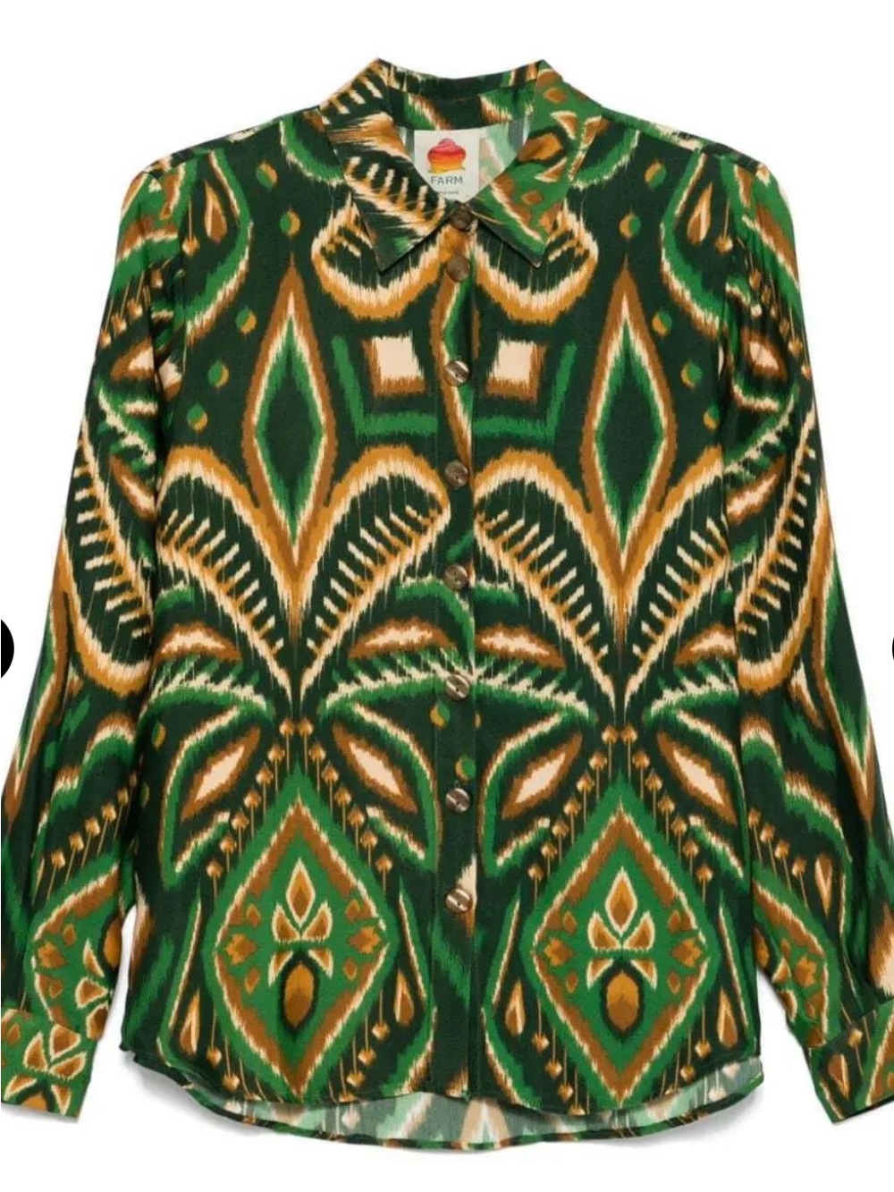 FARM Rio Green & Gold Ikat-Style Button-Down Shirt